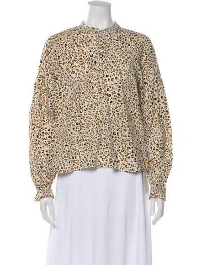 Pre-owned Veronica Beard Silk Animal Print Top In White
