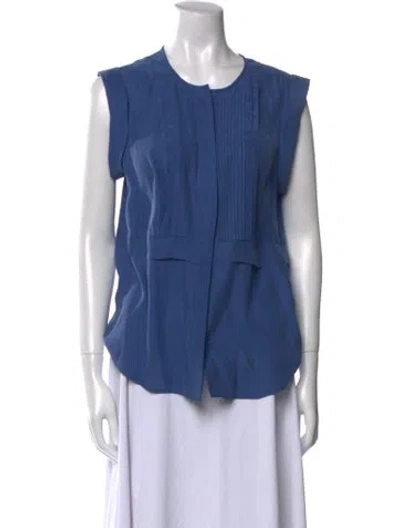 Pre-owned Veronica Beard Silk Crew Neck Blouse In Blue
