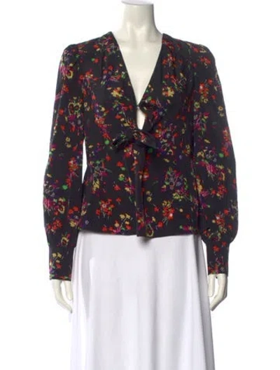 Pre-owned Veronica Beard Silk Floral Print Blouse In Black