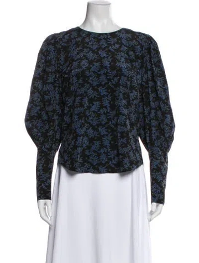 Pre-owned Veronica Beard Silk Floral Print Blouse In Black