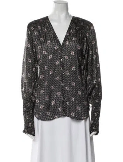 Pre-owned Veronica Beard Silk Floral Print Blouse In Black