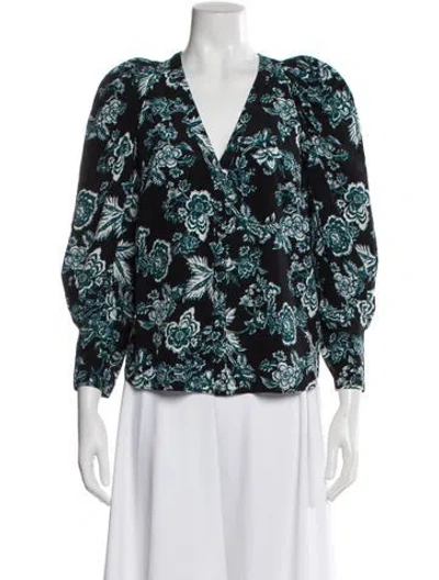 Pre-owned Veronica Beard Silk Floral Print Blouse In Black