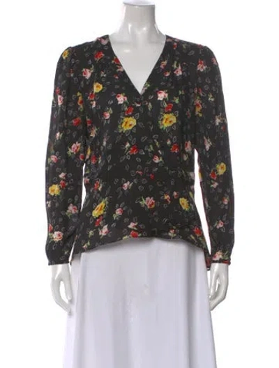 Pre-owned Veronica Beard Silk Floral Print Blouse In Black