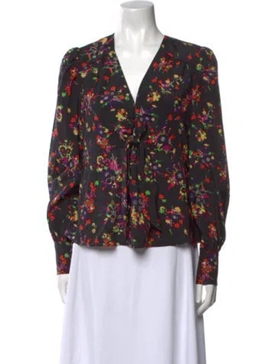 Pre-owned Veronica Beard Silk Floral Print Blouse In Black