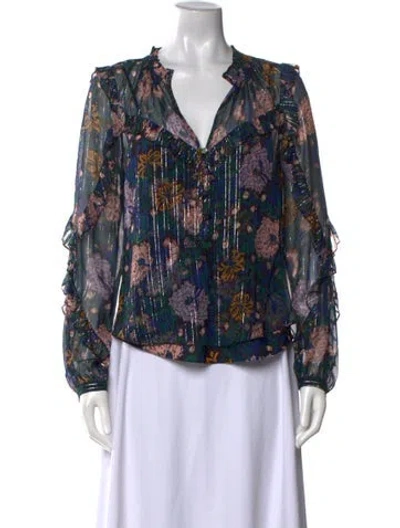 Pre-owned Veronica Beard Silk Floral Print Blouse In Black