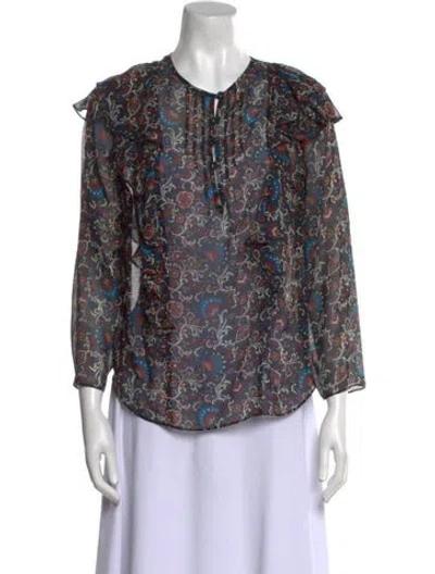 Pre-owned Veronica Beard Silk Floral Print Blouse In Black