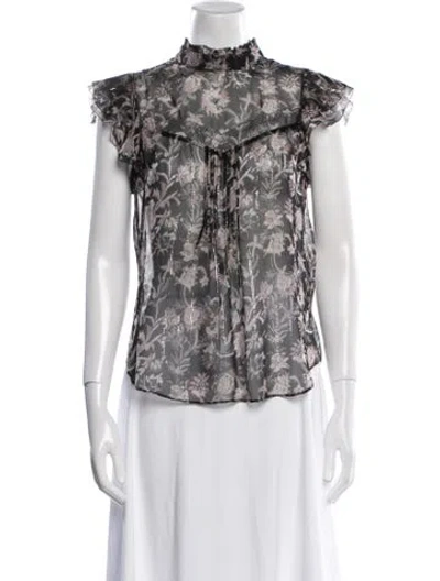 Pre-owned Veronica Beard Silk Floral Print Blouse In Black