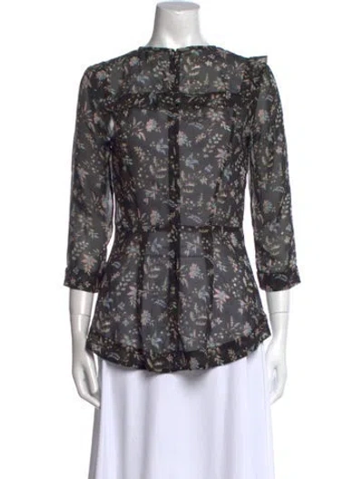 Pre-owned Veronica Beard Silk Floral Print Blouse In Black