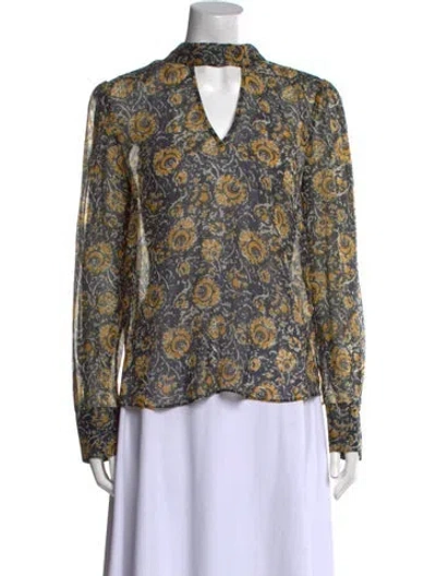 Pre-owned Veronica Beard Silk Floral Print Blouse In Black