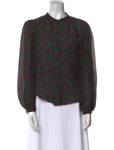 Pre-owned Veronica Beard Silk Floral Print Blouse In Black