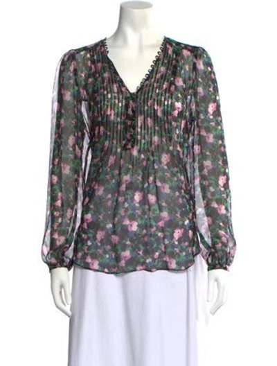 Pre-owned Veronica Beard Silk Floral Print Blouse In Black