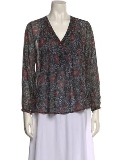 Pre-owned Veronica Beard Silk Floral Print Blouse In Black