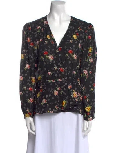 Pre-owned Veronica Beard Silk Floral Print Blouse In Black