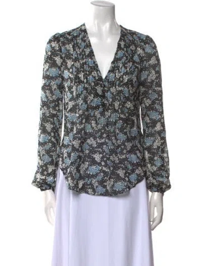 Pre-owned Veronica Beard Silk Floral Print Blouse In Black