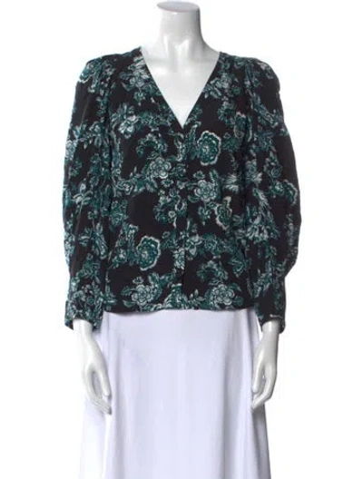 Pre-owned Veronica Beard Silk Floral Print Blouse In Black