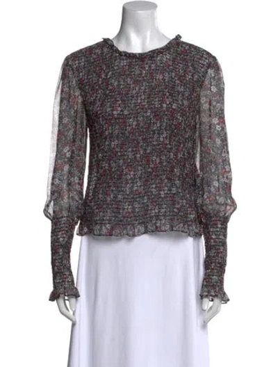 Pre-owned Veronica Beard Silk Floral Print Blouse In Black