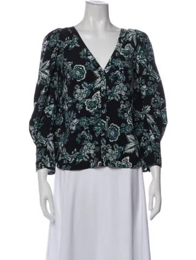Pre-owned Veronica Beard Silk Floral Print Blouse In Black