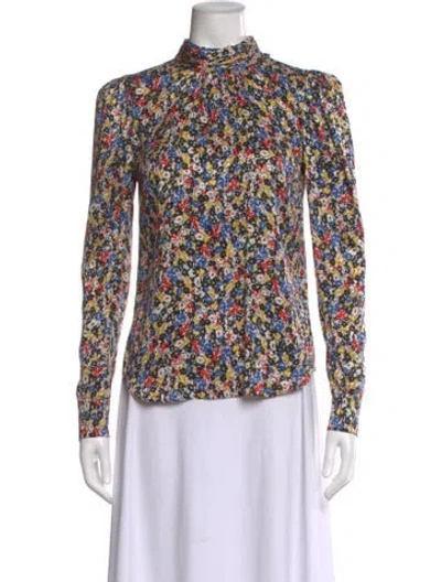 Pre-owned Veronica Beard Silk Floral Print Blouse In Black