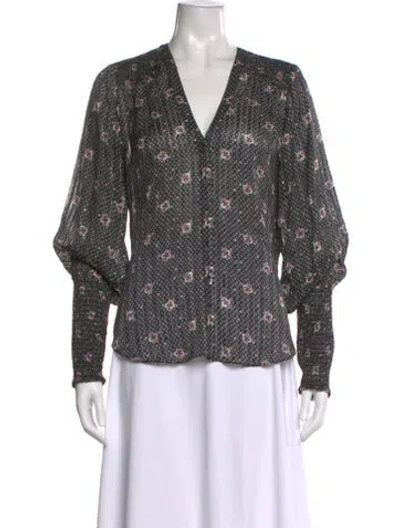 Pre-owned Veronica Beard Silk Floral Print Blouse In Black