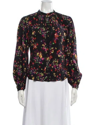 Pre-owned Veronica Beard Silk Floral Print Blouse In Black