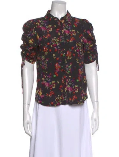 Pre-owned Veronica Beard Silk Floral Print Blouse In Black
