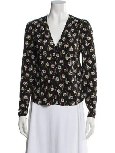 Pre-owned Veronica Beard Silk Floral Print Blouse In Black