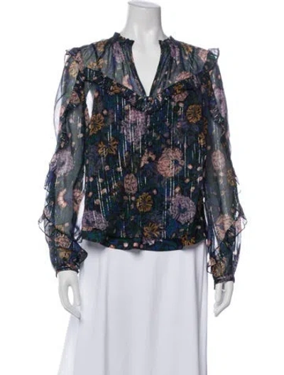Pre-owned Veronica Beard Silk Floral Print Blouse In Black