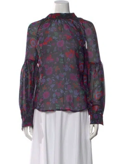Pre-owned Veronica Beard Silk Floral Print Blouse In Black