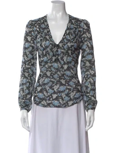 Pre-owned Veronica Beard Silk Floral Print Blouse In Black