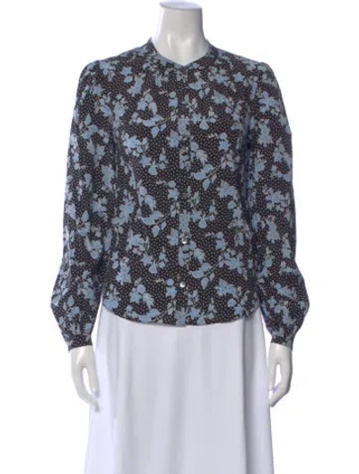 Pre-owned Veronica Beard Silk Floral Print Blouse In Black