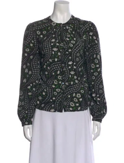 Pre-owned Veronica Beard Silk Floral Print Blouse In Black