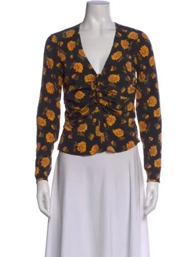 Pre-owned Veronica Beard Silk Floral Print Blouse In Black