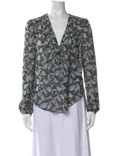 Pre-owned Veronica Beard Silk Floral Print Blouse In Black