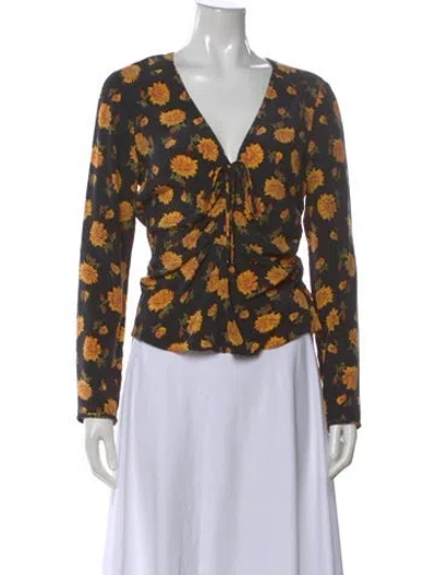 Pre-owned Veronica Beard Silk Floral Print Blouse In Black