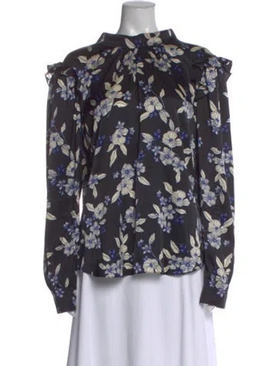 Pre-owned Veronica Beard Silk Floral Print Blouse In Black