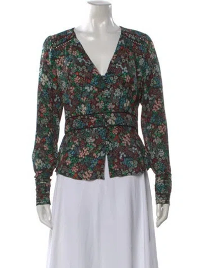 Pre-owned Veronica Beard Silk Floral Print Blouse In Black