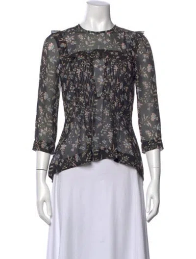 Pre-owned Veronica Beard Silk Floral Print Blouse In Black