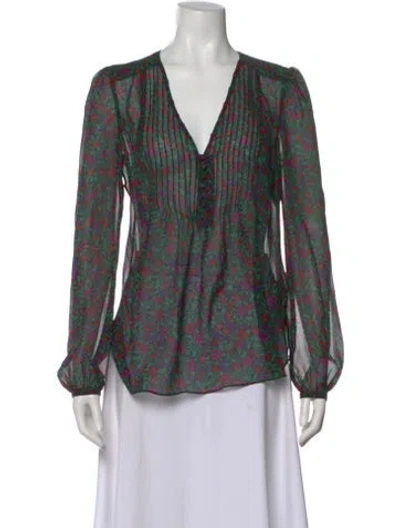 Pre-owned Veronica Beard Silk Floral Print Blouse In Black