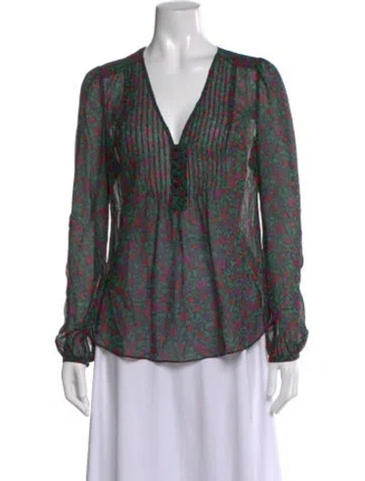 Pre-owned Veronica Beard Silk Floral Print Blouse In Black