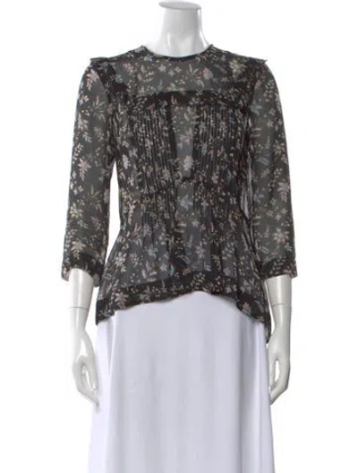 Pre-owned Veronica Beard Silk Floral Print Blouse In Black