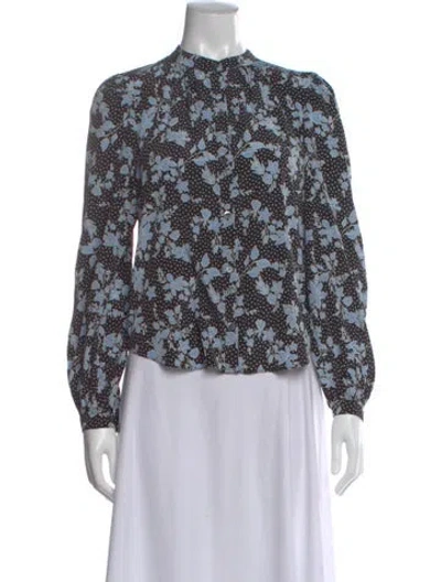 Pre-owned Veronica Beard Silk Floral Print Blouse In Black