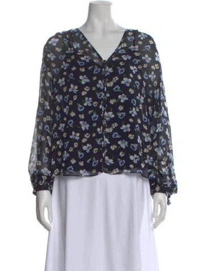 Pre-owned Veronica Beard Silk Floral Print Blouse In Black