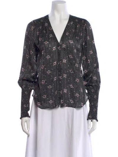Pre-owned Veronica Beard Silk Floral Print Blouse In Black