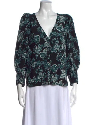 Pre-owned Veronica Beard Silk Floral Print Blouse In Black