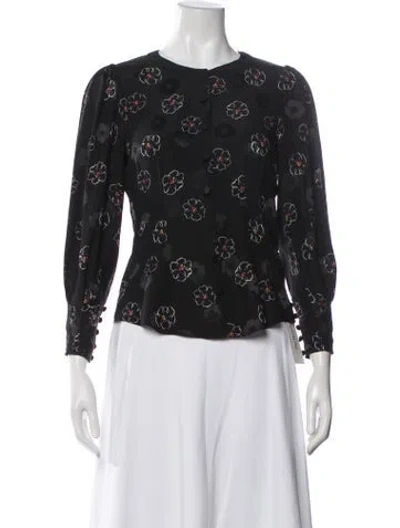 Pre-owned Veronica Beard Silk Floral Print Blouse In Black