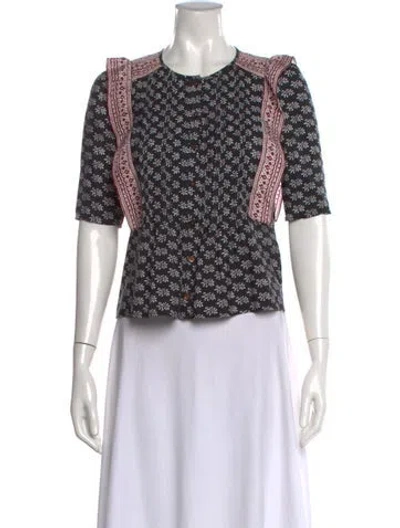 Pre-owned Veronica Beard Silk Floral Print Blouse In Black