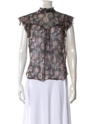 Pre-owned Veronica Beard Silk Floral Print Blouse In Black
