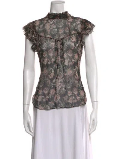 Pre-owned Veronica Beard Silk Floral Print Blouse In Black