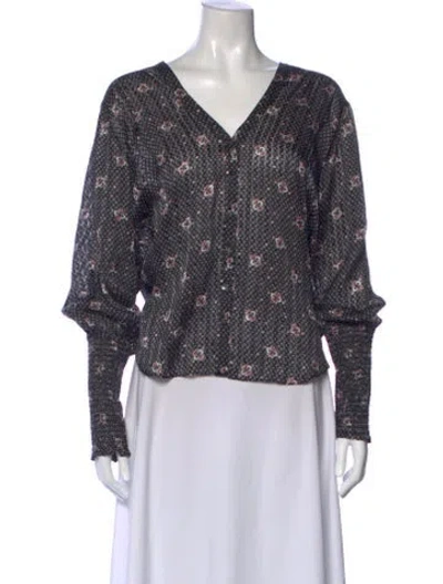 Pre-owned Veronica Beard Silk Floral Print Blouse In Black