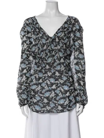 Pre-owned Veronica Beard Silk Floral Print Blouse In Black